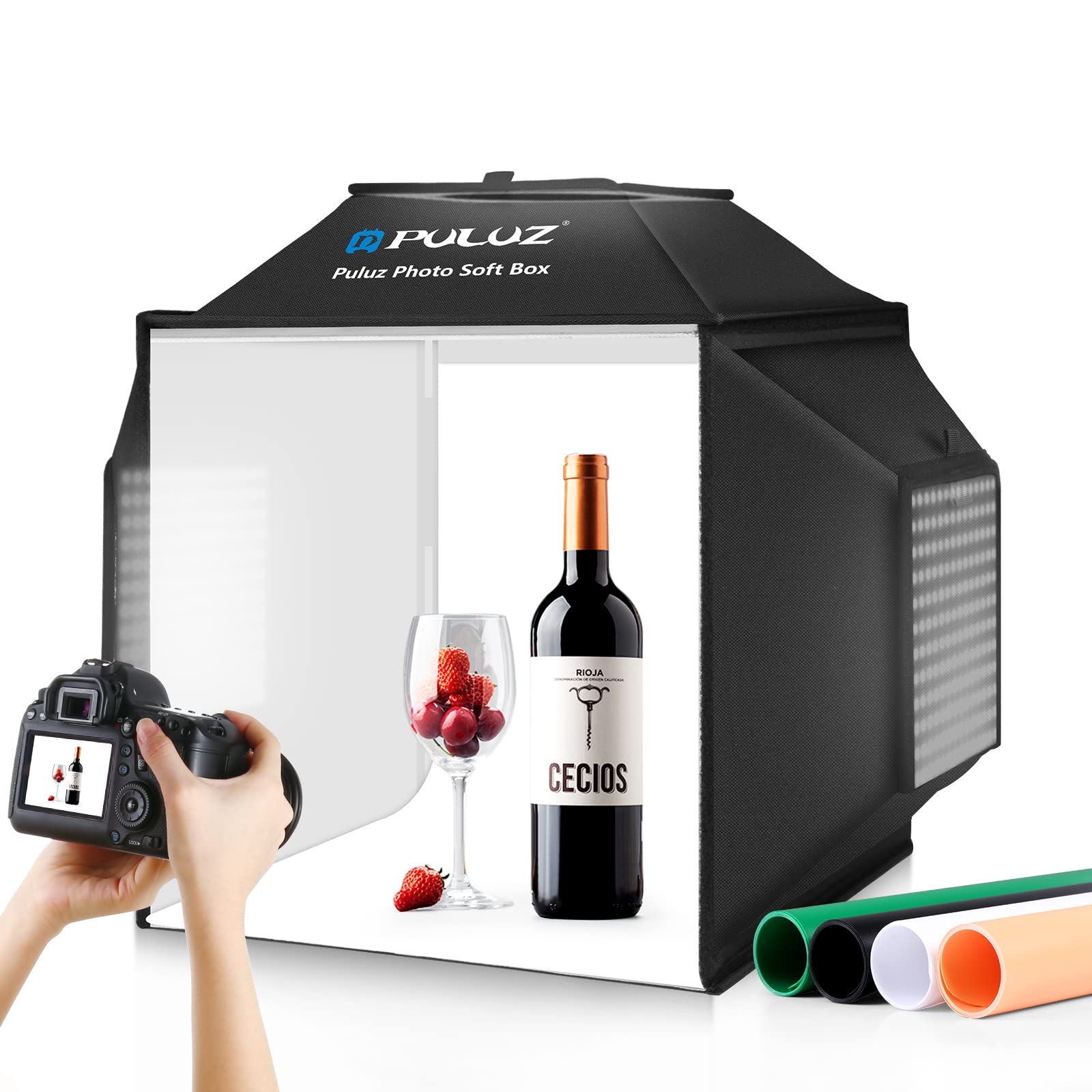 PULUZ 16" Photo Light Box – 480 LED Studio Tent with 4 Backdrops