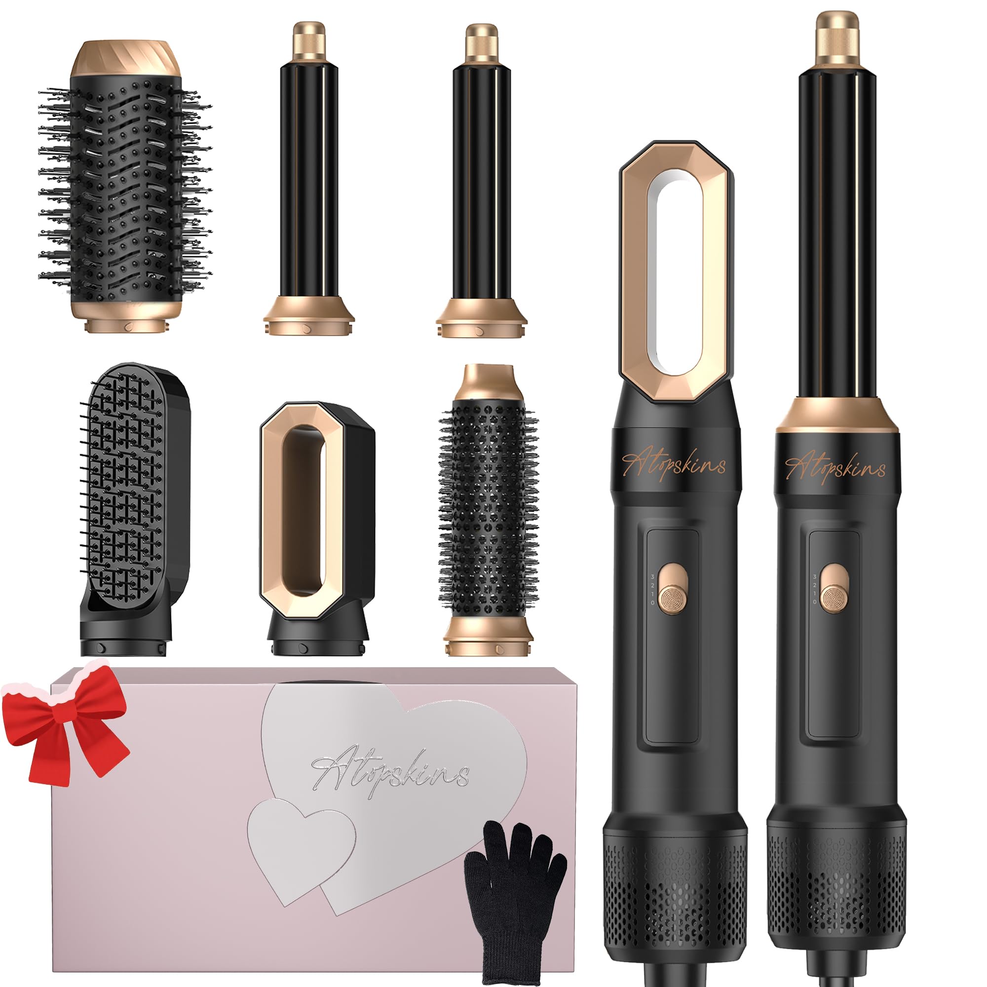Atopskins 6-in-1 Air Styler | Negative Ion Hair Dryer Brush Set - Black