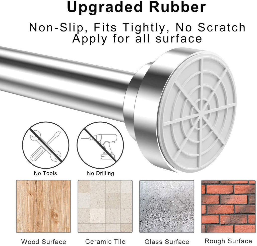 Shower Curtain Rod extendable120-290cm, Non-Slip, Never Rust, Tension Curtain Rod, No Drilling,304 Stainless Steel