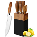 Lapelux 6-Piece Kitchen Knife Set with Block | Wood Grain Handle
