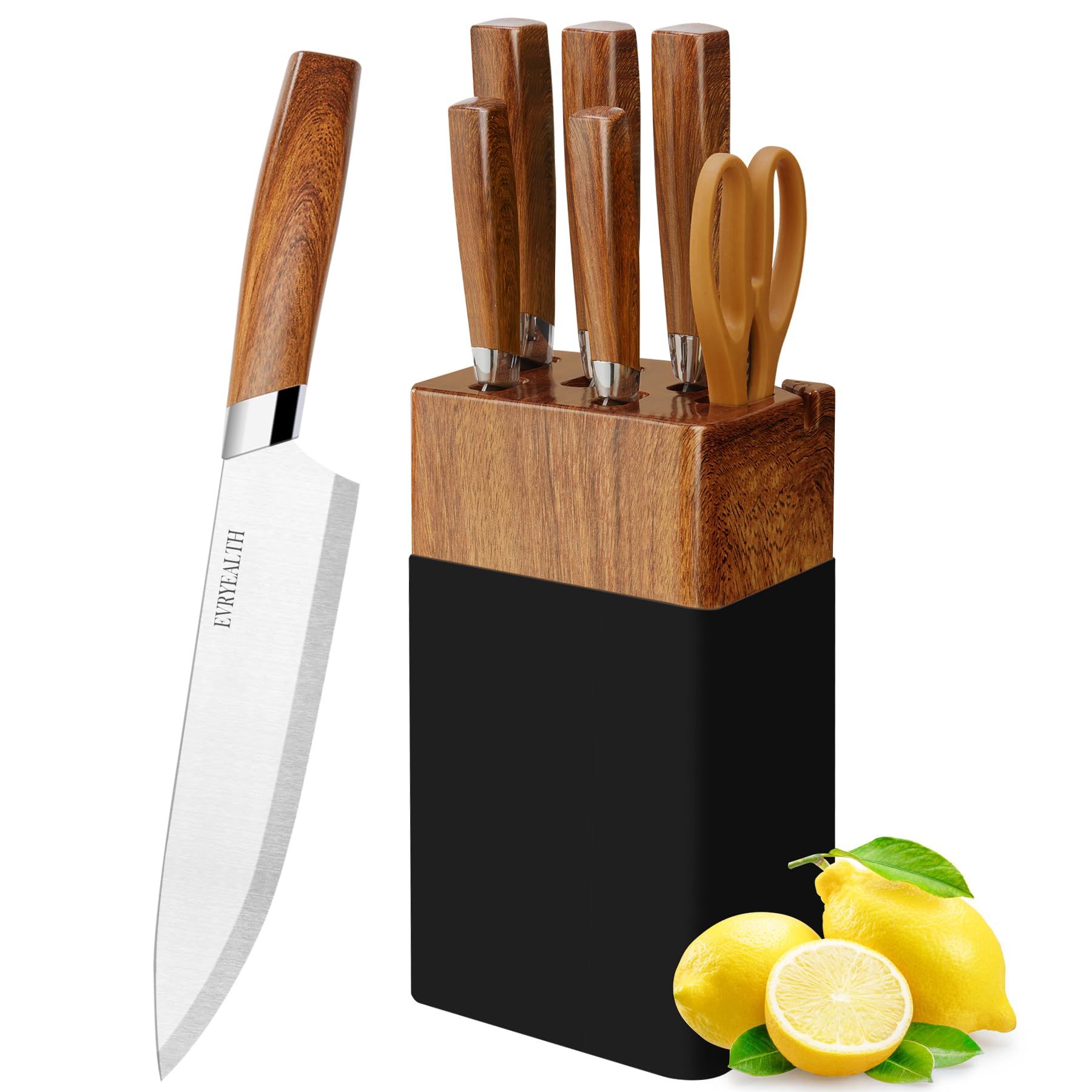 Lapelux 6-Piece Kitchen Knife Set with Block | Wood Grain Handle