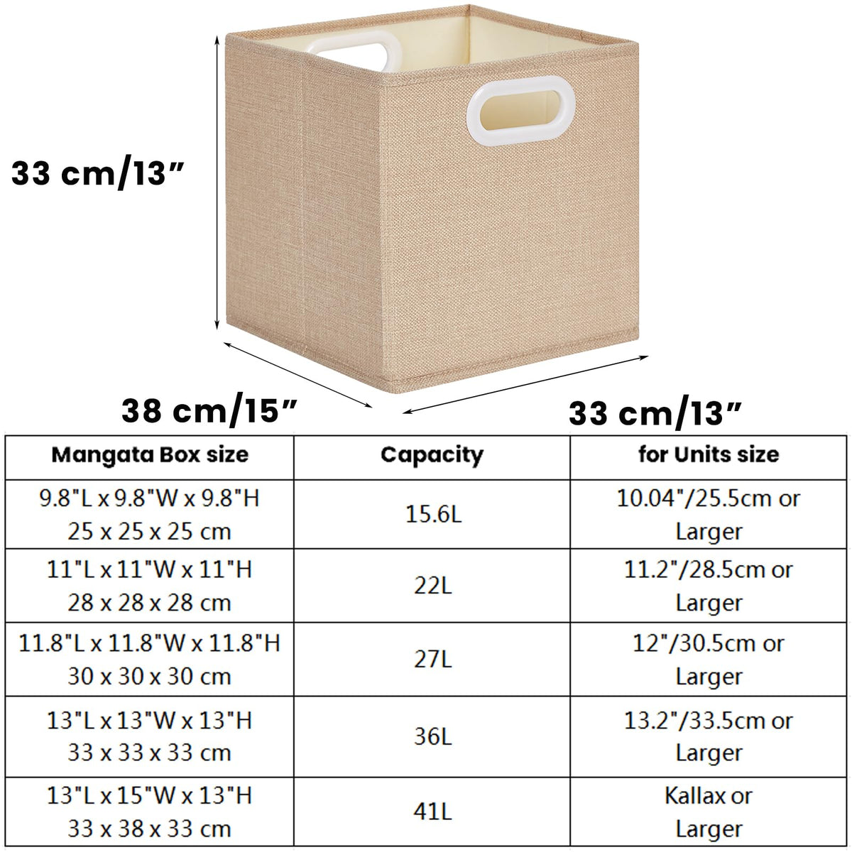Mangata Cube Storage Boxes 33x38x33cm, Light Khaki, 4Pcs