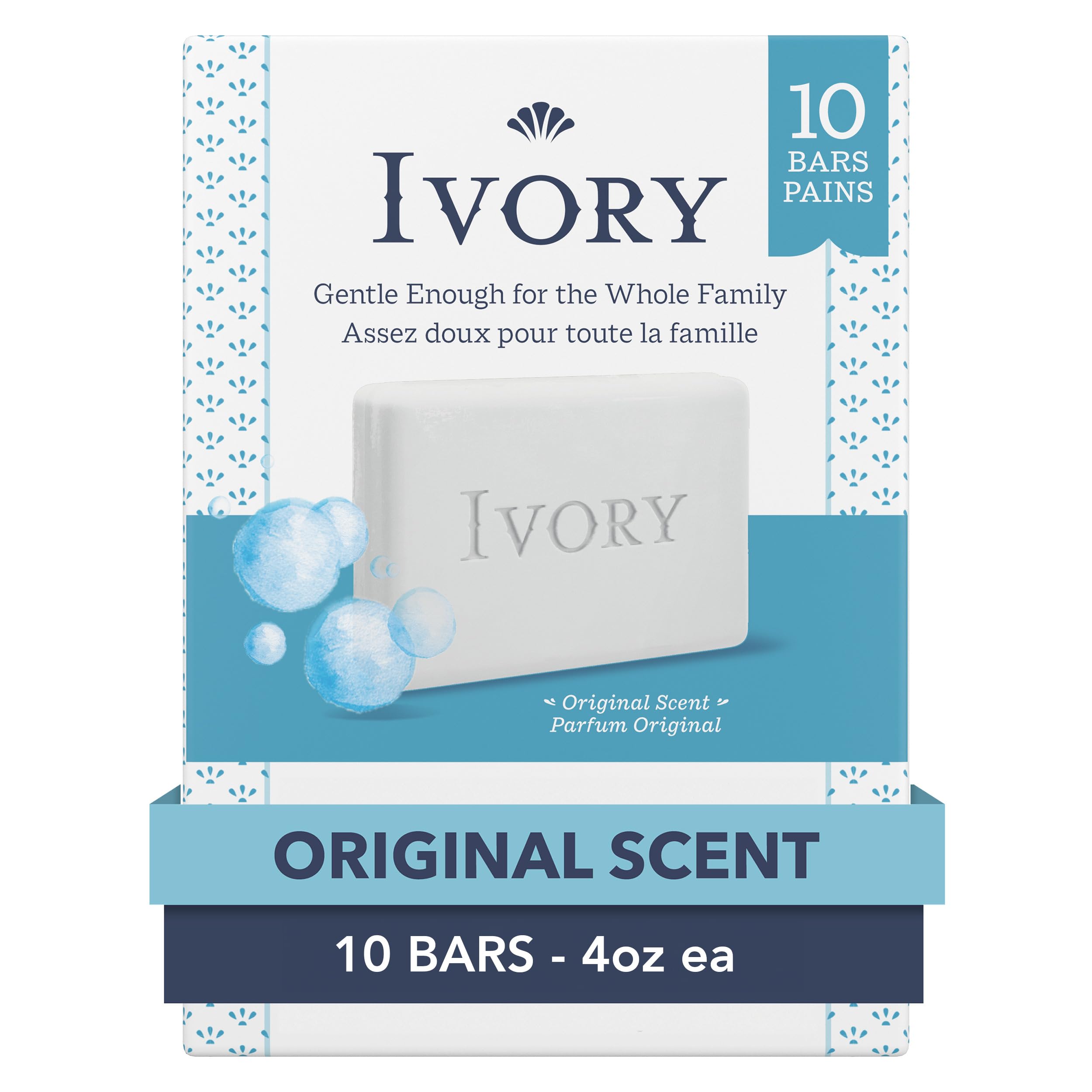 Ivory Original Bar Soap | 99.44% Pure Bath Size Bars | 10-Count Pack