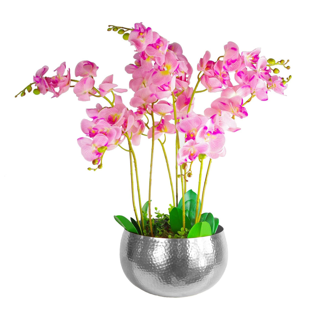 Leaf Silver Hammered Metal Planter – Large 32cm Rustic Indoor Pot