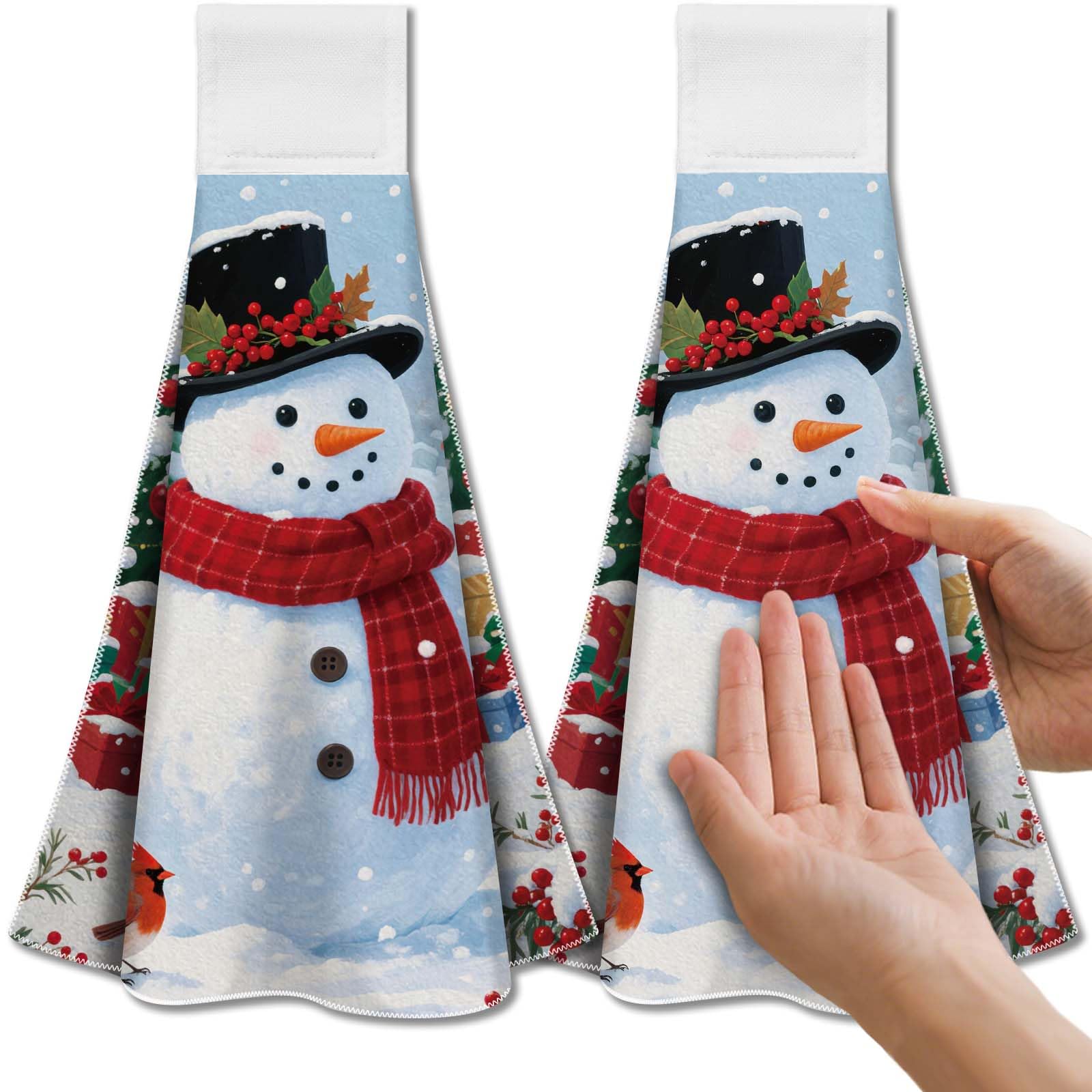 CUTHOLLOW Christmas Snowman Hanging Kitchen Towels | Microfiber Set of 2