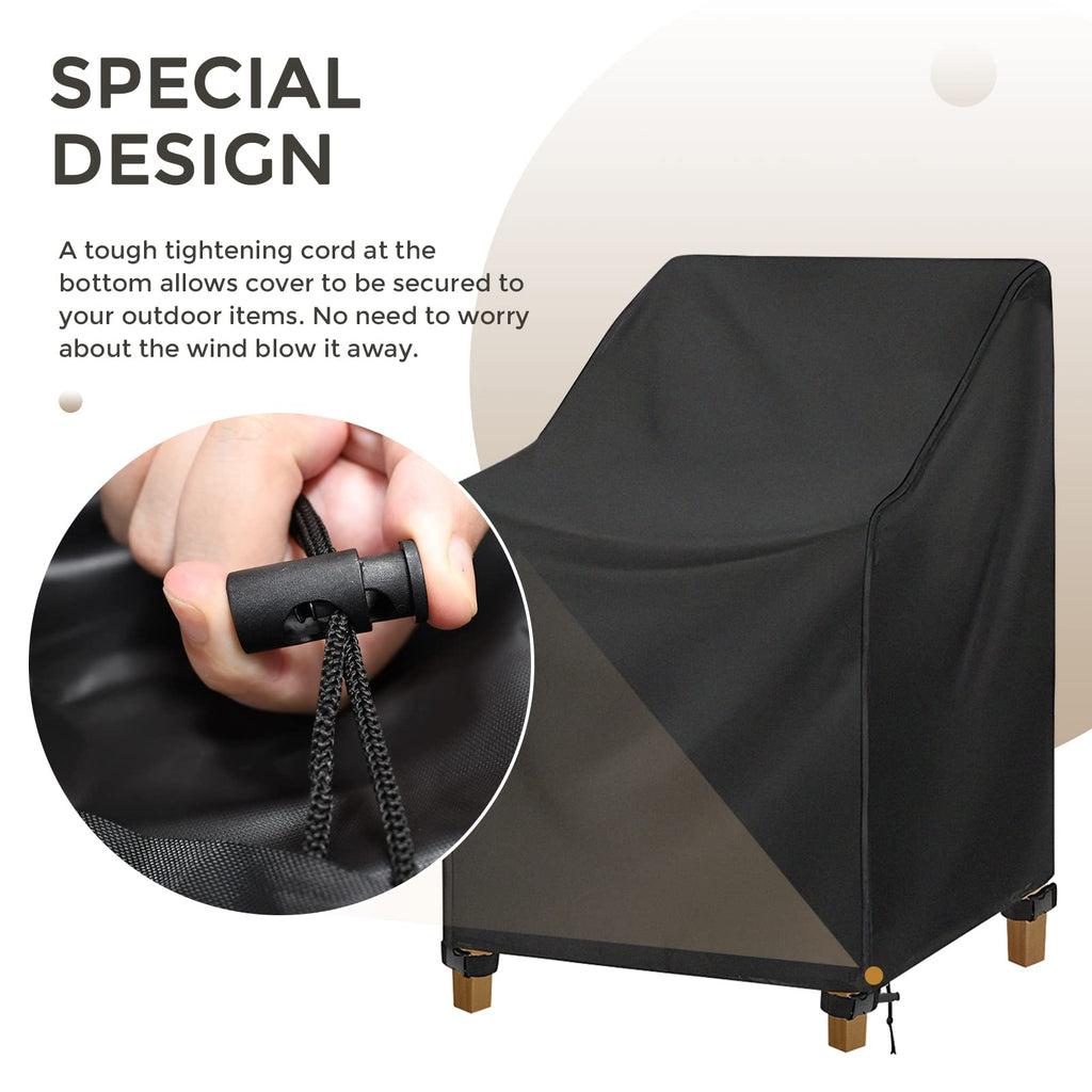 Widesmile Waterproof Patio Stacking Chair Cover - 420D Oxford - 2 Pack