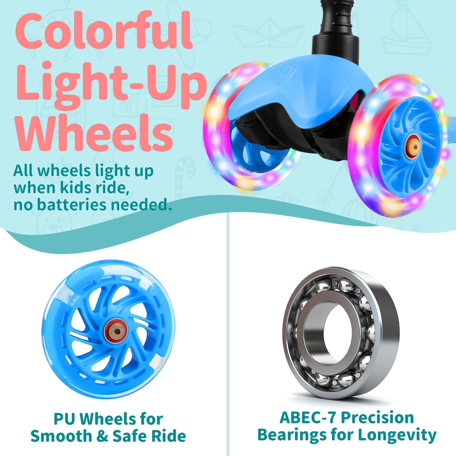 BELEEV 3 Wheel Scooter for Kids Ages 2-6 | Light-Up Wheels & Adjustable Height