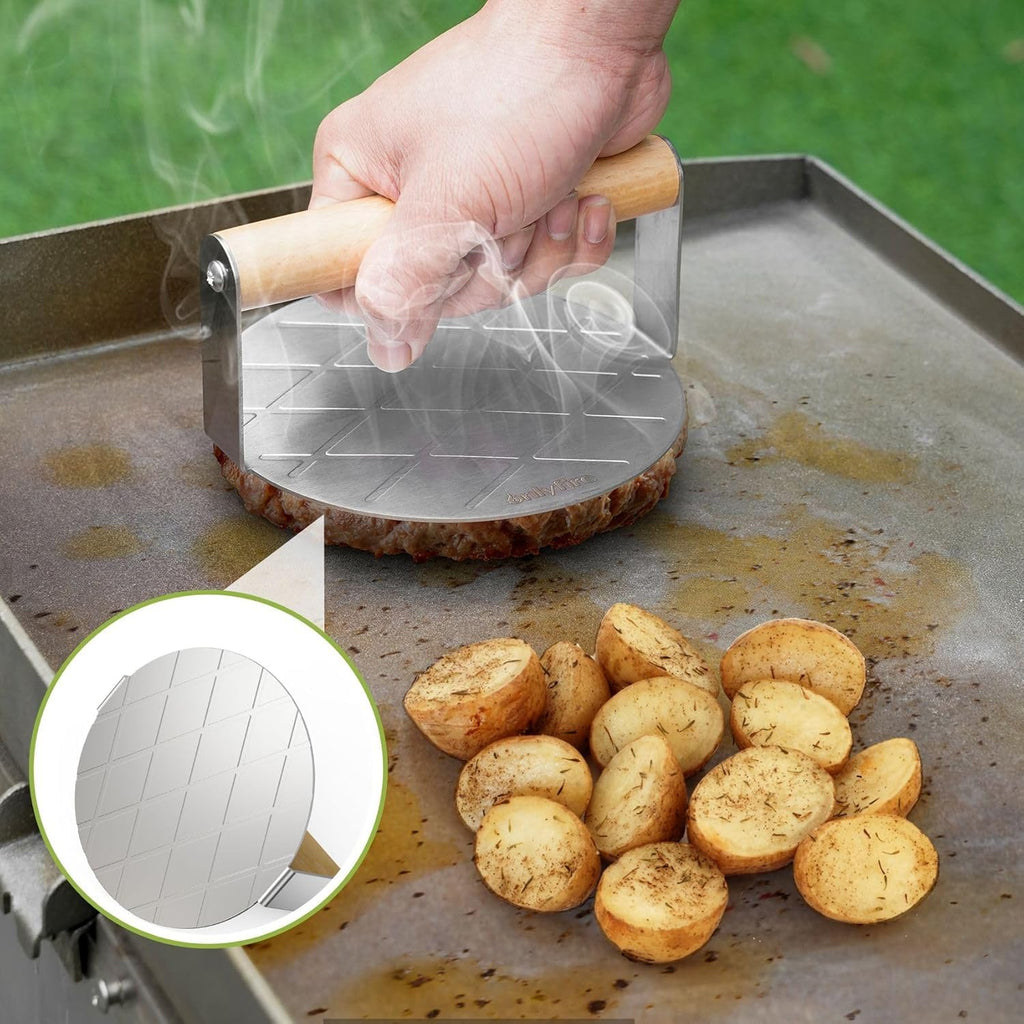 Onlyfire BBQ Griddle Accessories Kit – Stainless Burger Press & Melting Dome
