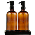 MaisoNovo Amber Glass Soap Dispenser Set with Ceramic Tray - 16.9oz