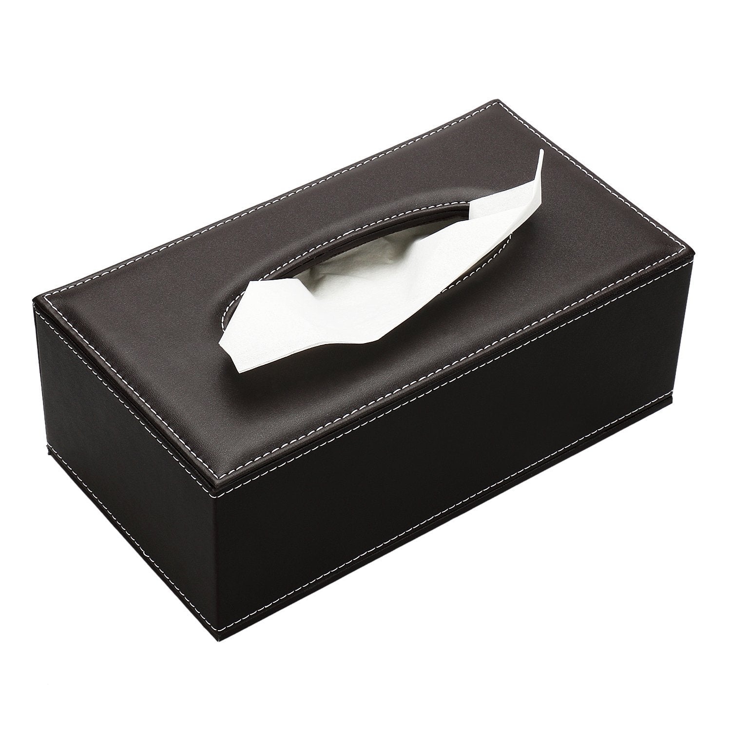 KINGFOM Rectangular Leather Tissue Box Holder for Home and Car - Brown