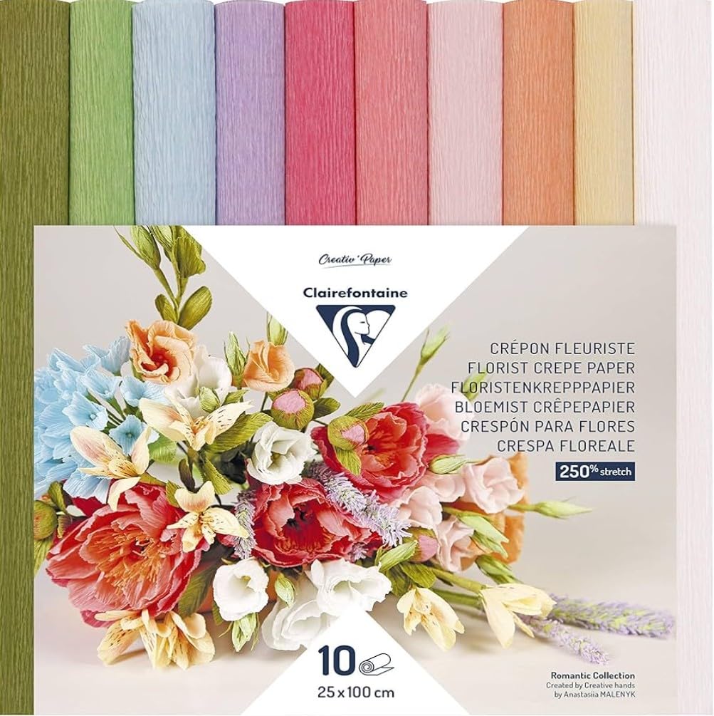Clairefontaine Crepe Florist Paper – 10 Pastel Rolls for DIY Flowers