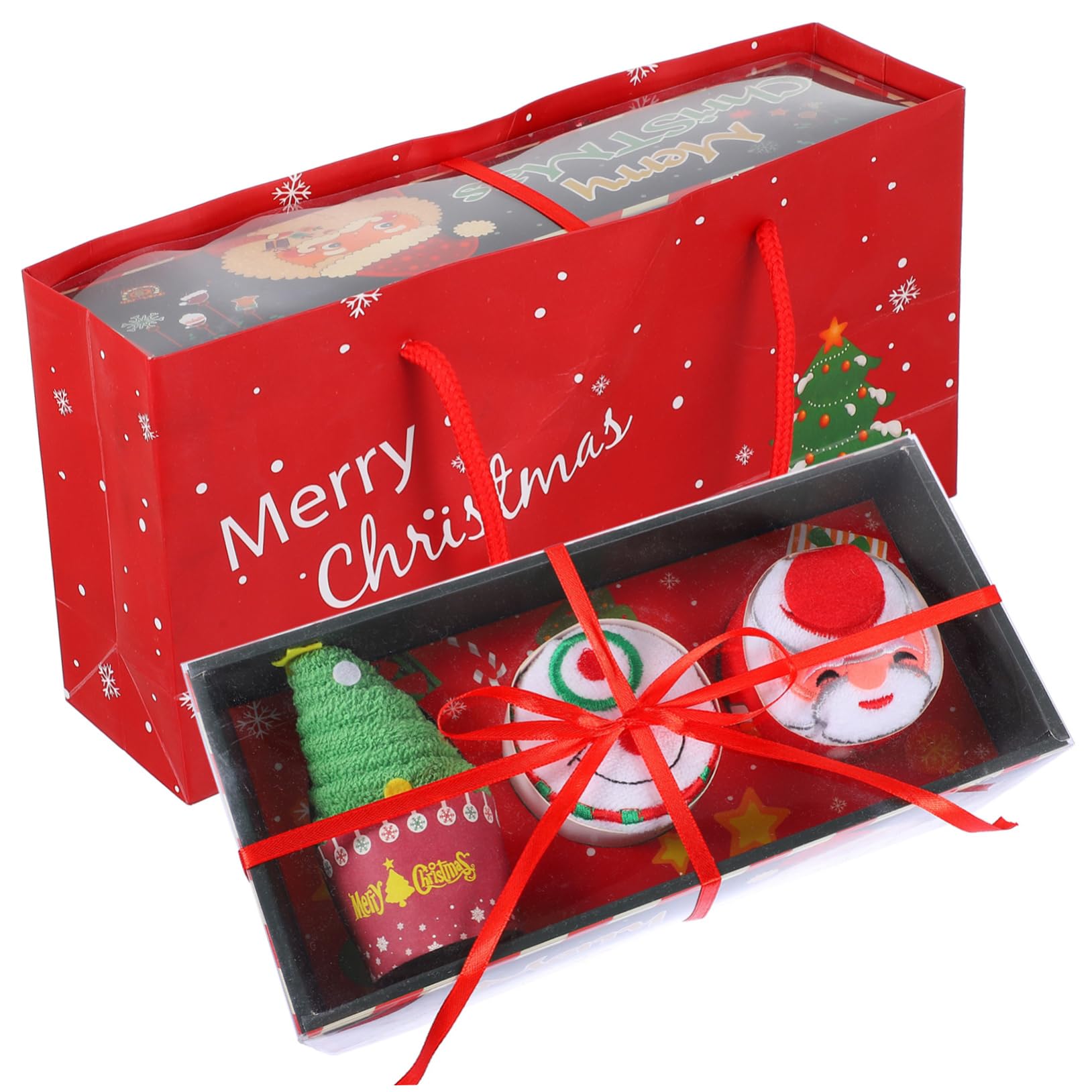 KONTONTY Christmas Cotton Face Towels – Set of 4 Soft Holiday Linens