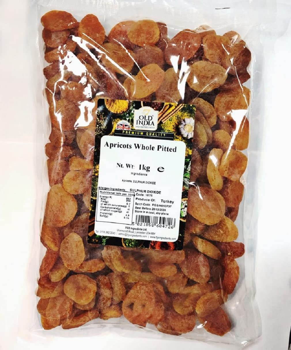 Old India Whole Pitted Dried Apricots – 1kg Bulk Healthy Vegan Snack