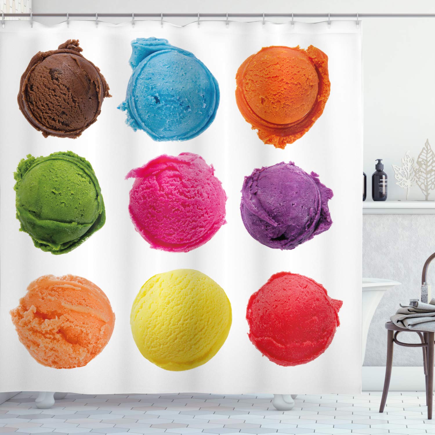 ABAKUHAUS Ice Cream Shower Curtain | Waterproof Fabric Bathroom Decor