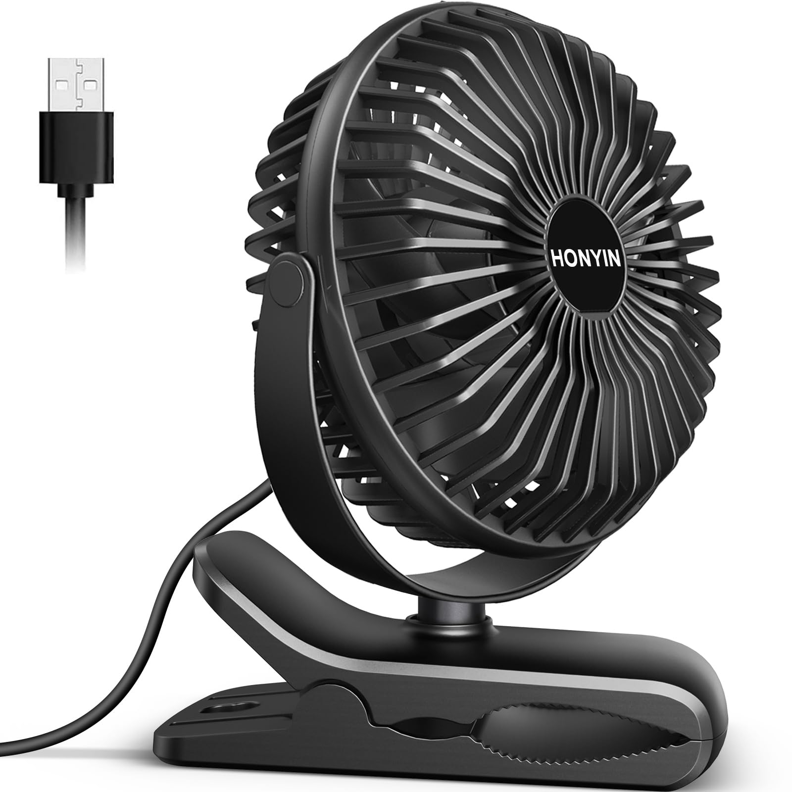 HONYIN Mini USB Clip Fan | 3-Speed 720° Rotation Desk Fan for Office