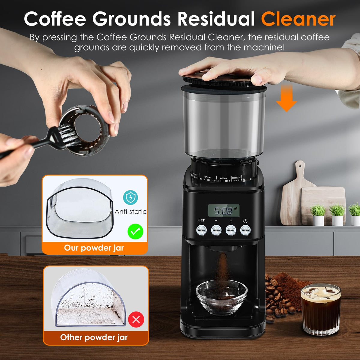 Homtone Conical Burr Coffee Grinder - 51 Grind Settings, Anti-Static