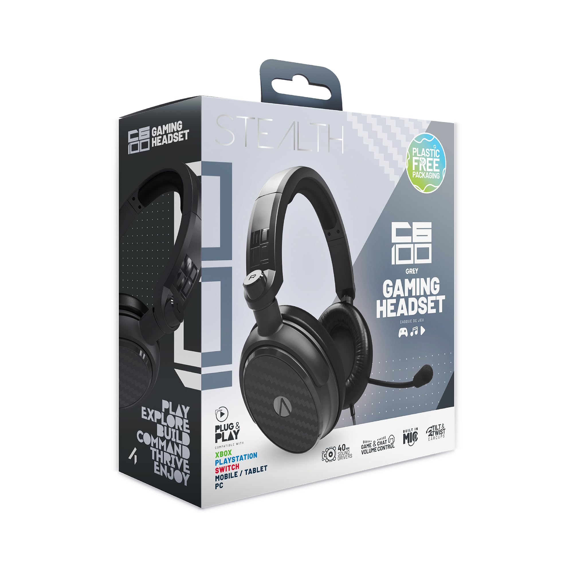 Stealth C6-100 Gaming Headset – Over-Ear Pro Headphones in Matte Grey
