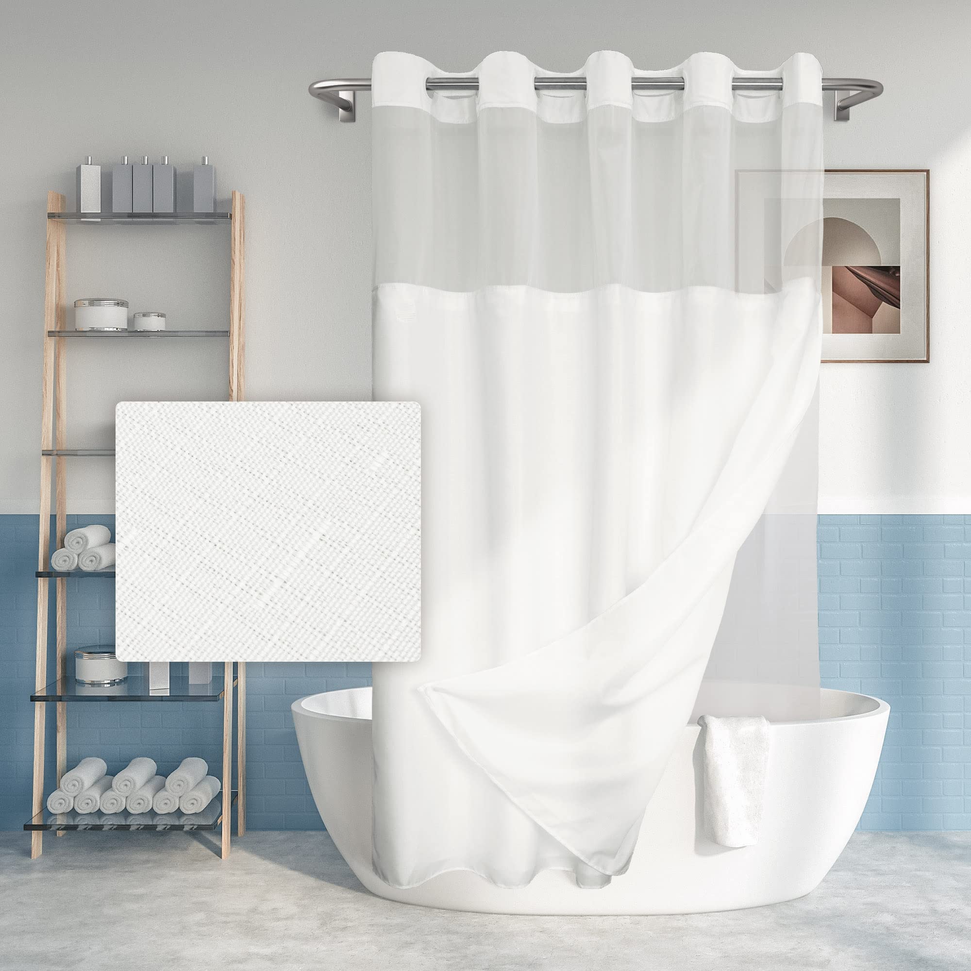 River Dream Extra Long Hookless Shower Curtain with Snap-in Liner | 71x98