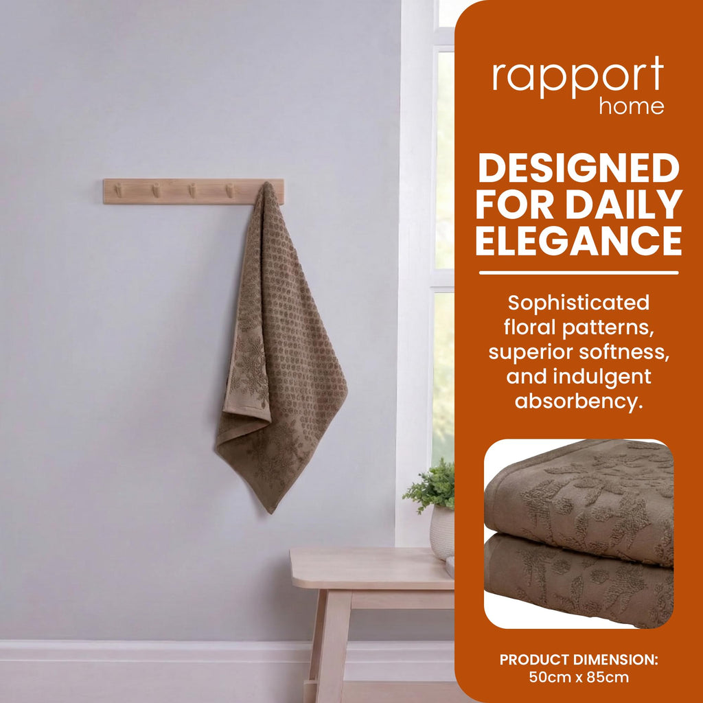 Rapport Home Versailles Jacquard Hand Towels 2 Pack, Mushroom Latte - image 3