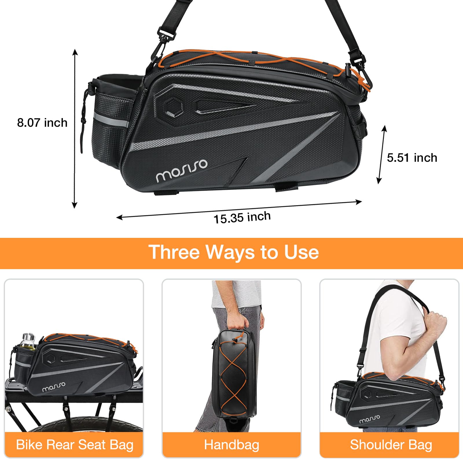 MOSISO 14L Waterproof Bike Rack Bag – EVA Rear Seat Trunk Pannier, Black