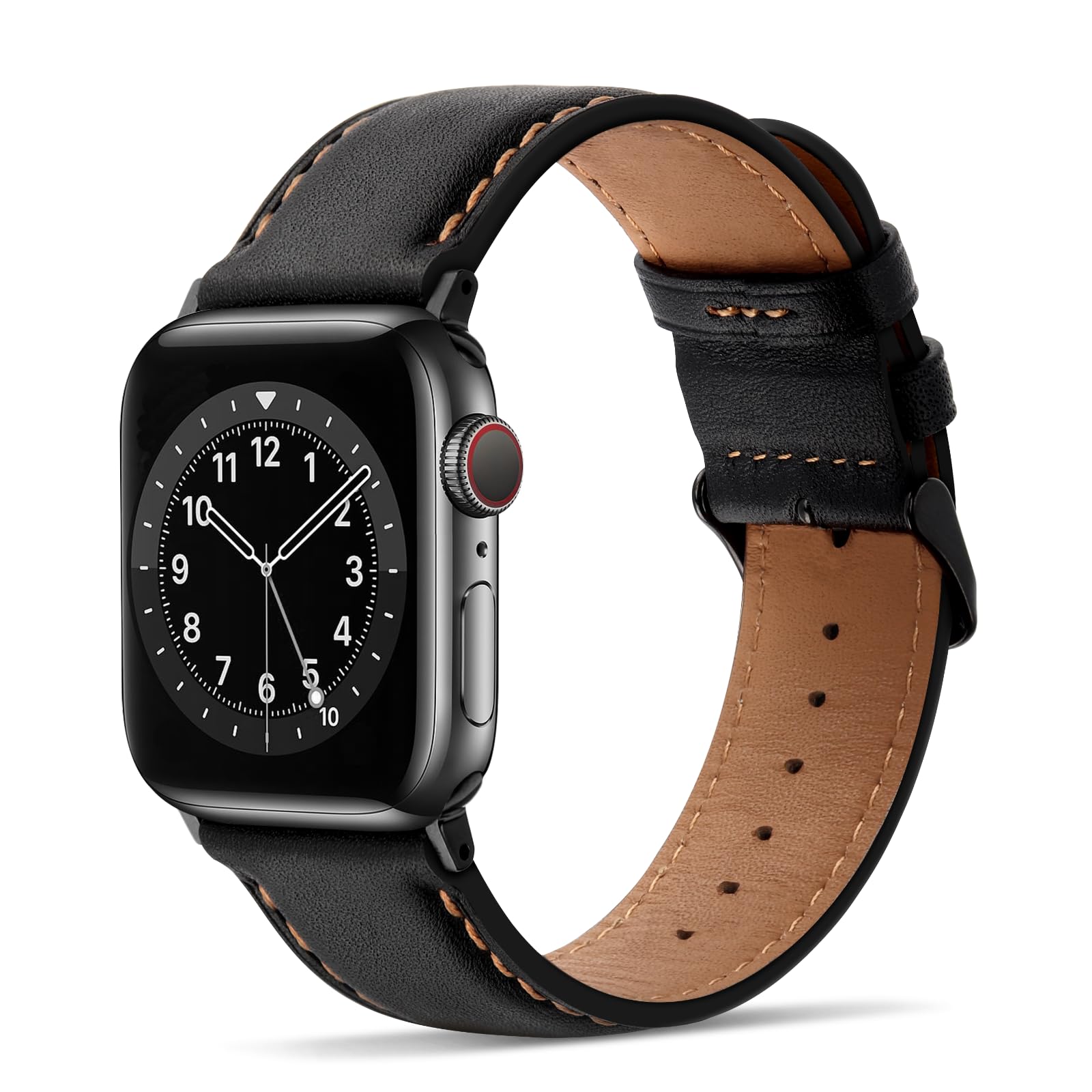 Tasikar Genuine Leather Apple Watch Strap for iWatch Ultra 2/1/SE – Black