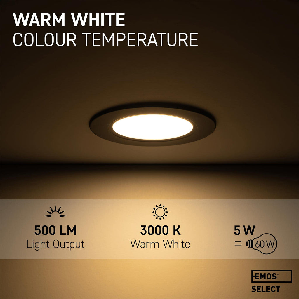 EMOS LED Recessed Downlights - IP54 Waterproof 3000K Warm White - Set of 12