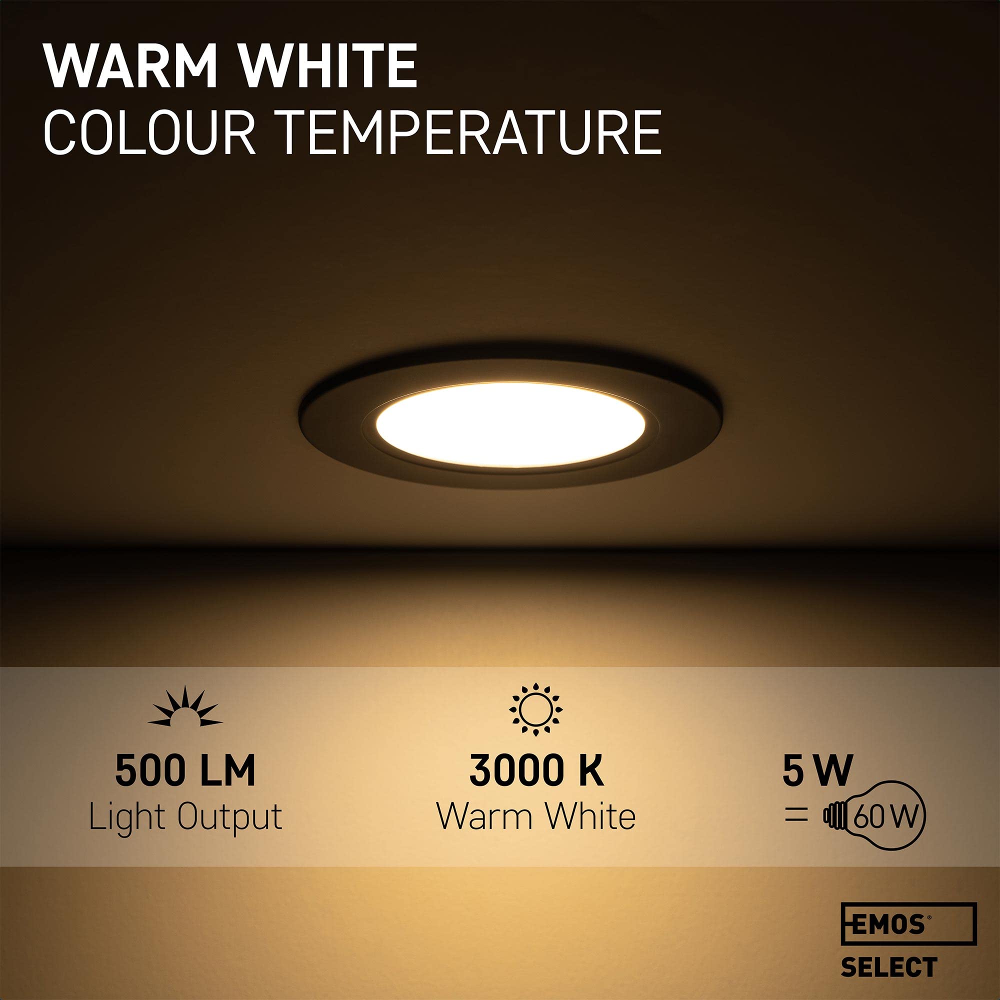 EMOS LED Recessed Downlights - IP54 Waterproof 3000K Warm White - Set of 12