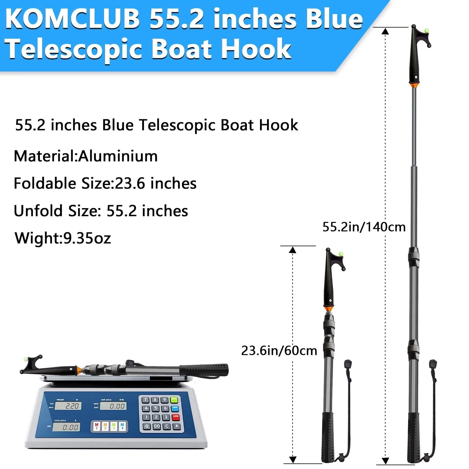 KOMCLUB Telescopic Boat Hook | Luminous 55" Floating Docking Pole