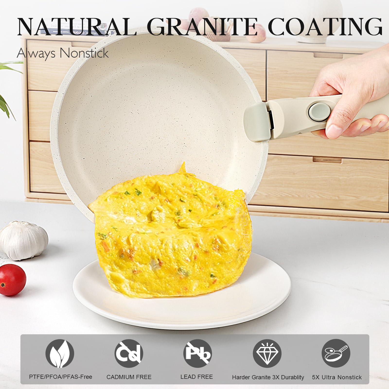 GiPP 5-Piece Nonstick Cookware Set with Detachable Handle – White
