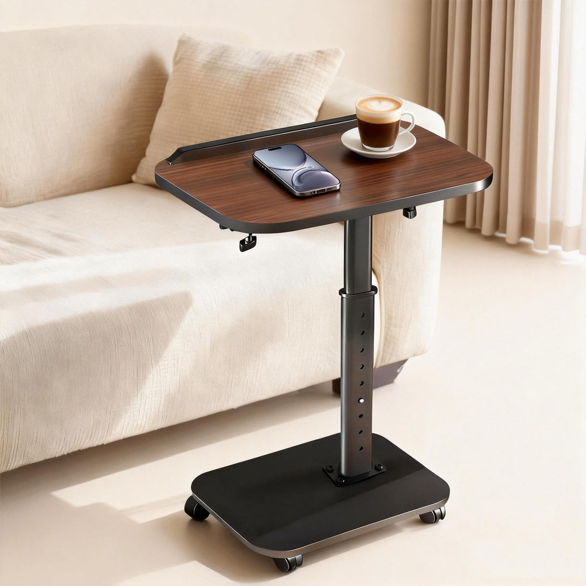 C Shaped Side Table, Sofa TV Tray Tables Adjustable Height & 180° Flip-Over Panel Design - image 1