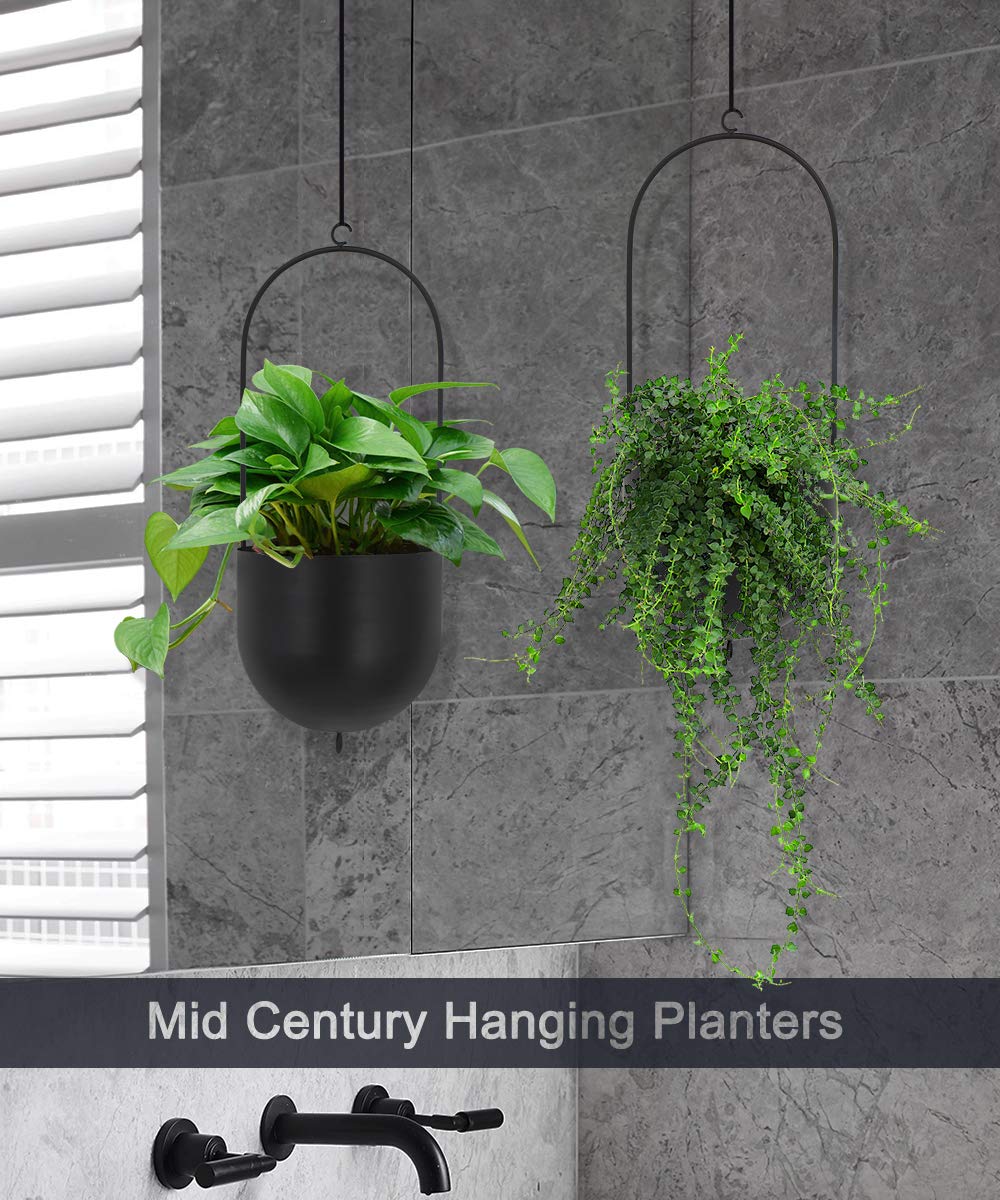 ibigbean Set of 2 Metal Hanging Planters | Matte Black Modern Flower Pots