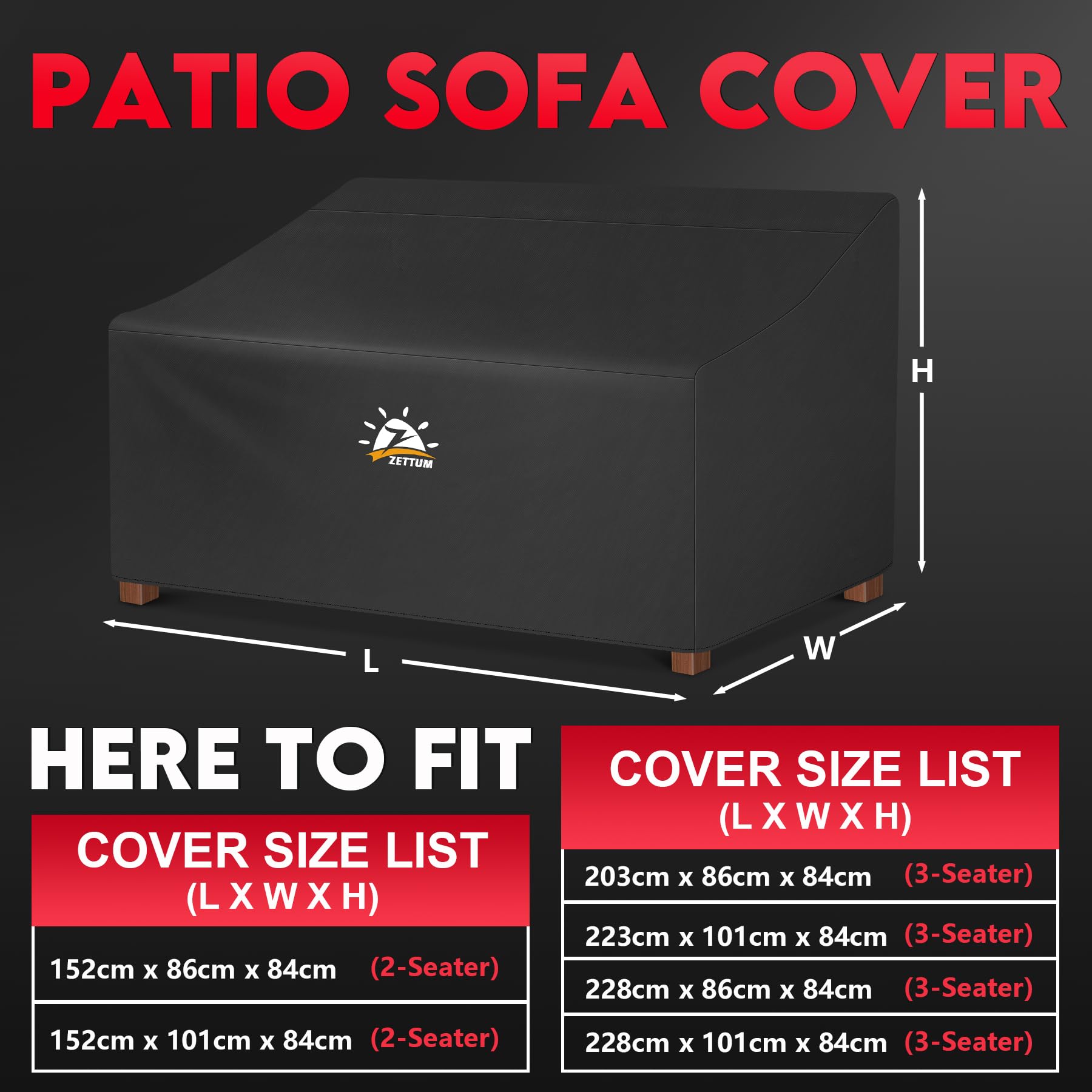 Zettum Waterproof Garden Bench Cover | 600D Heavy Duty 4 Seater Patio Cover
