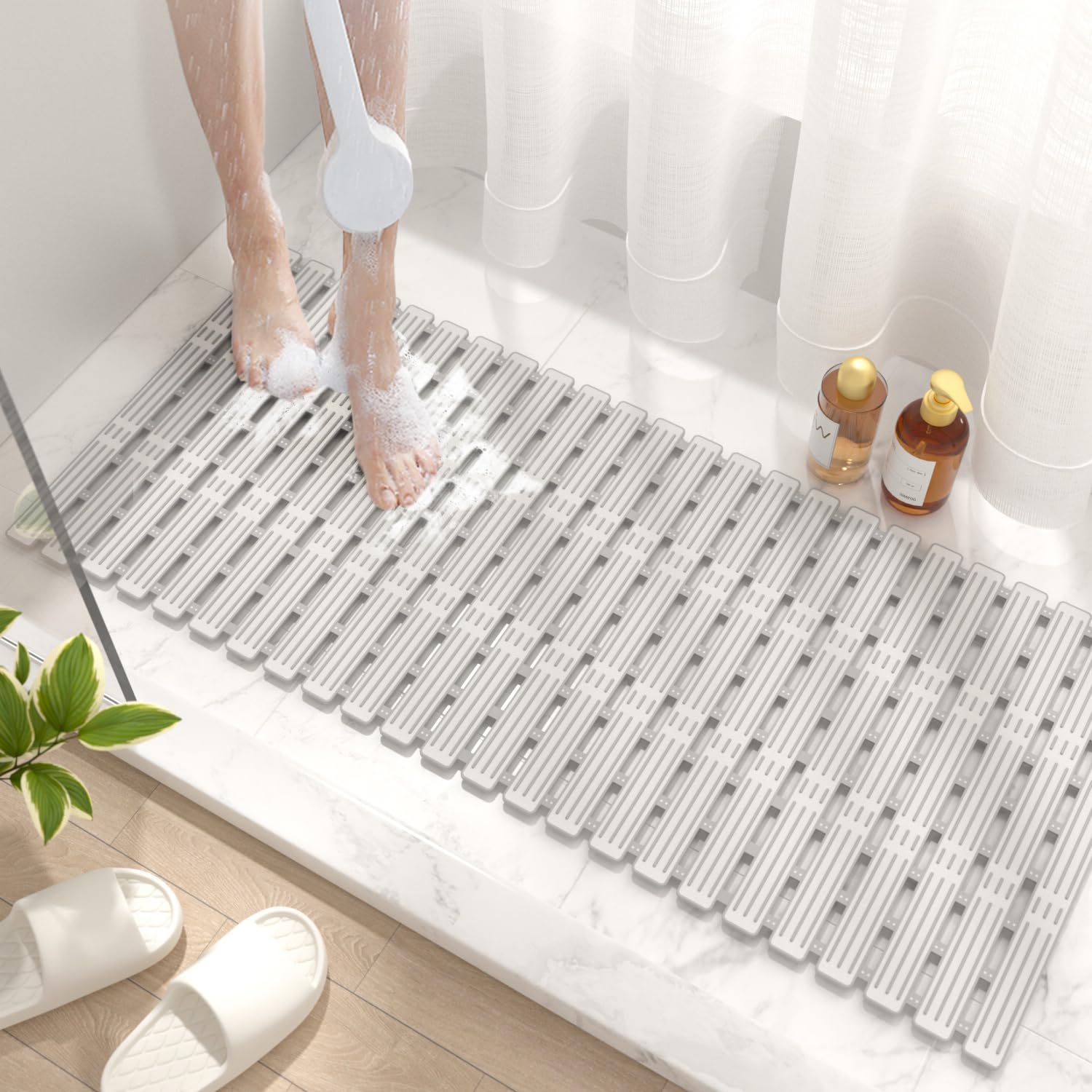 HITSLAM Non Slip Shower Mat – 90x40cm Anti Mould TPE Bathtub Mat