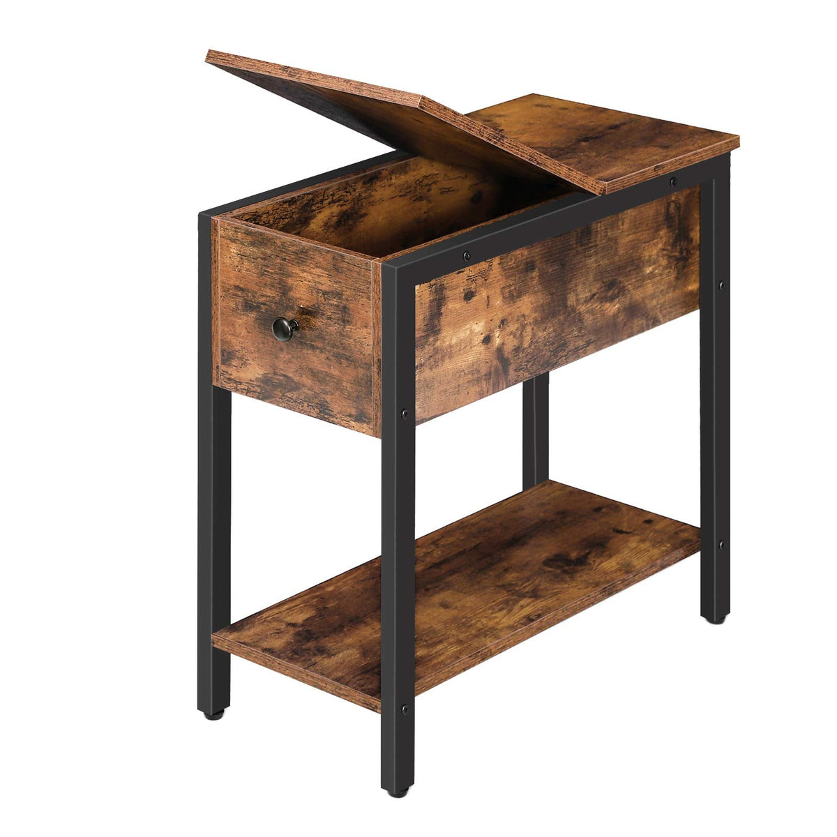 HOOBRO Narrow Side Table, Slim Bedside Table for Small Spaces, Flip Top End Table, Couch Arm Chair Side Table with Storage Shelf - image 1
