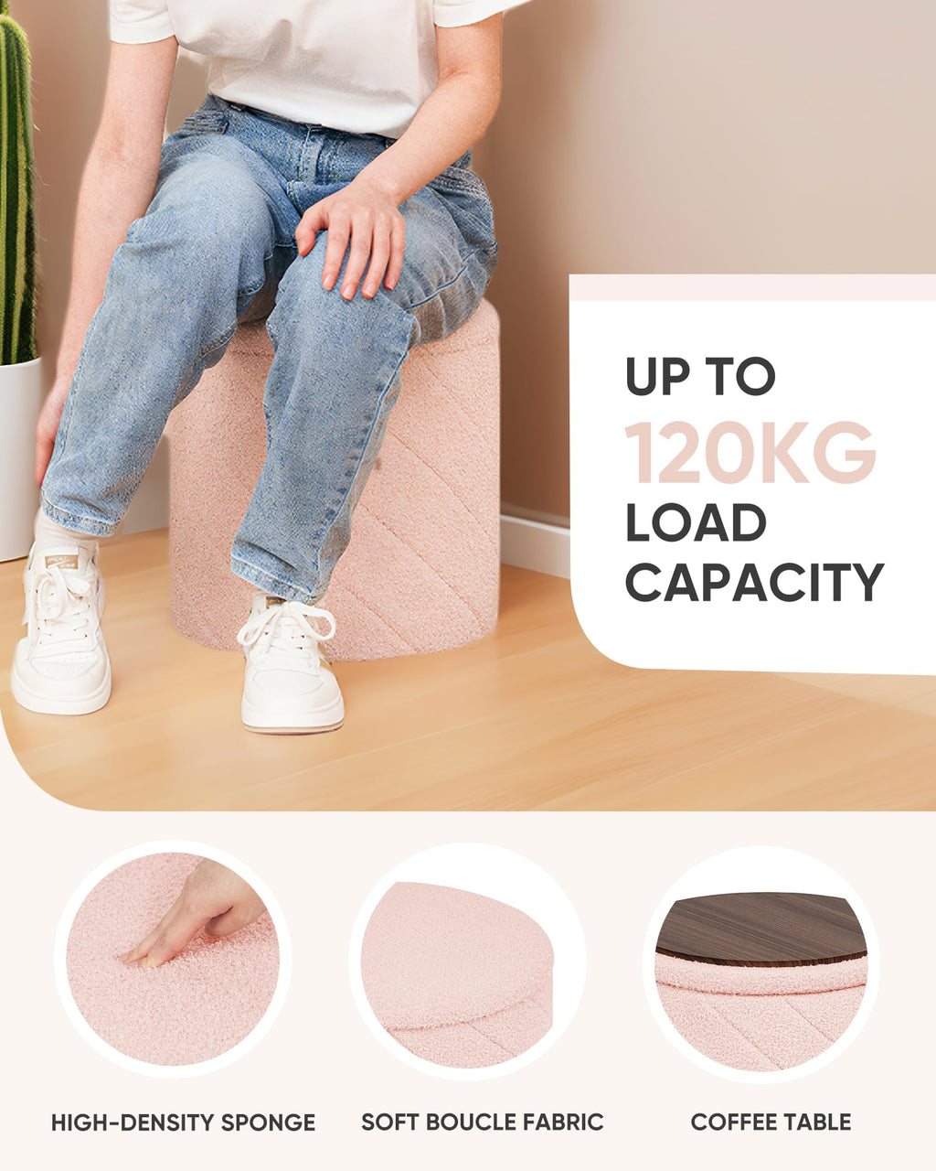 Bonlife Folding Round Ottoman Stool, Folding Footstool with Storage,33cm - image 4