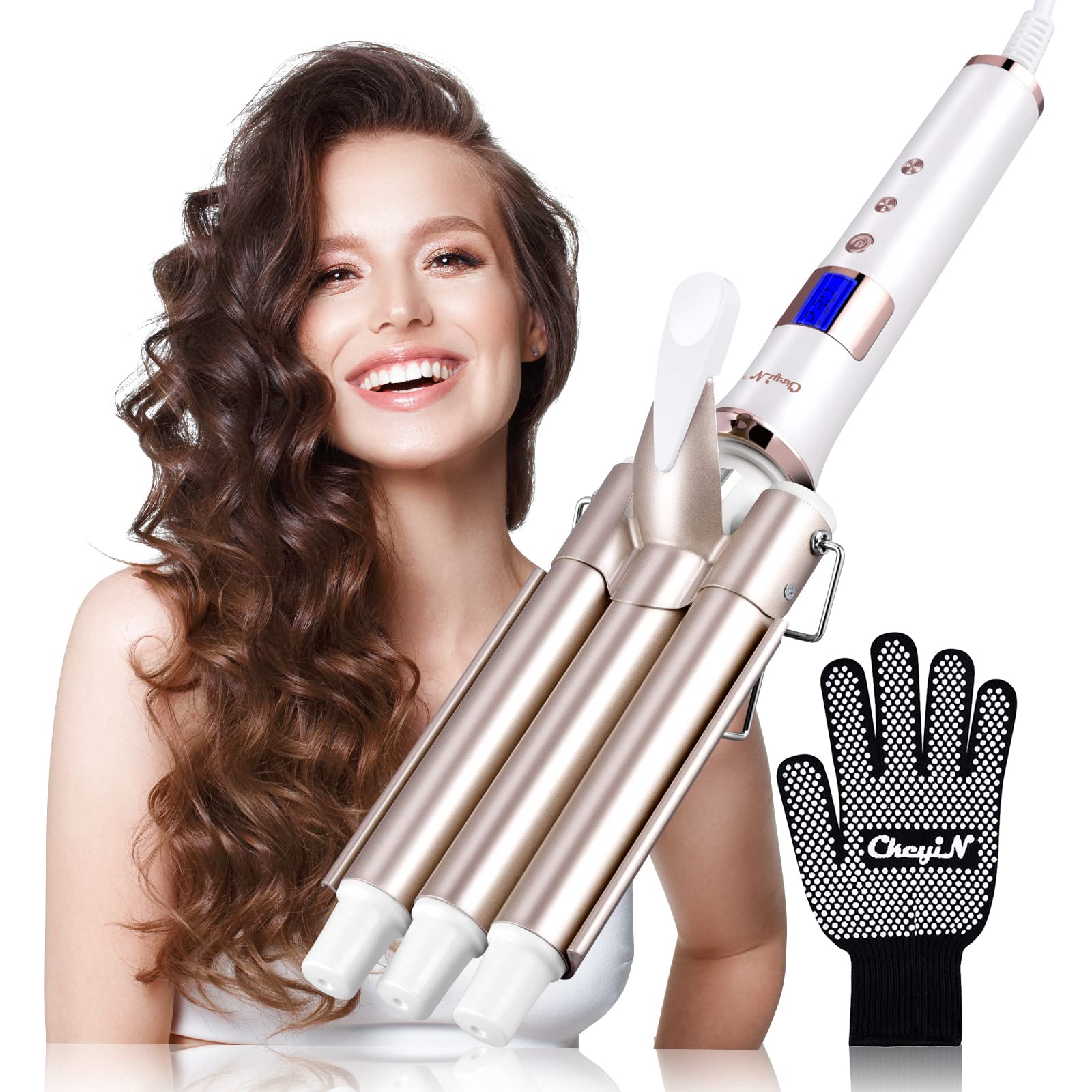 CkeyiN 3 Barrel Hair Waver | 22mm Ceramic Tourmaline Mermaid Curling Iron