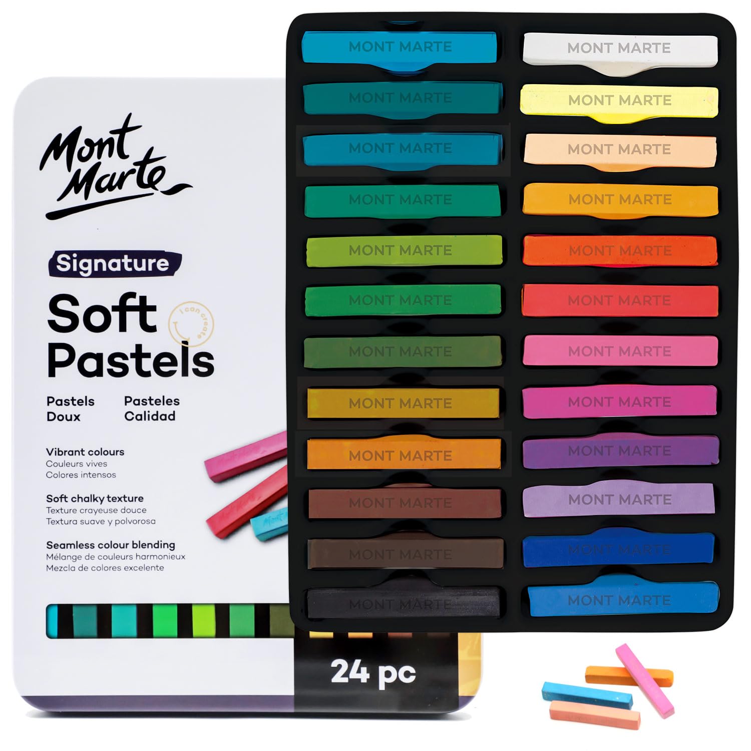 Mont Marte Soft Pastels Signature 24pc – Vibrant Art Sticks in Tin Box