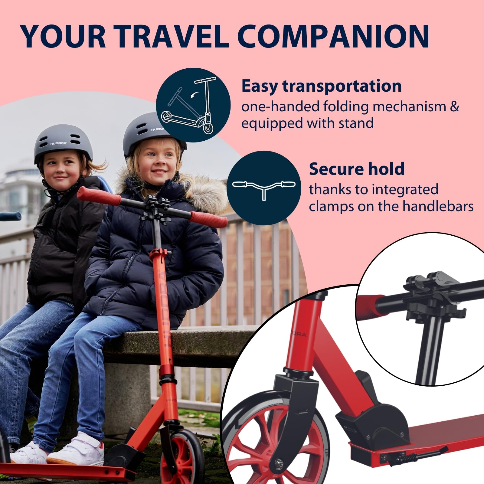 HUDORA Up 200 Foldable Kick Scooter – Height Adjustable Aluminium