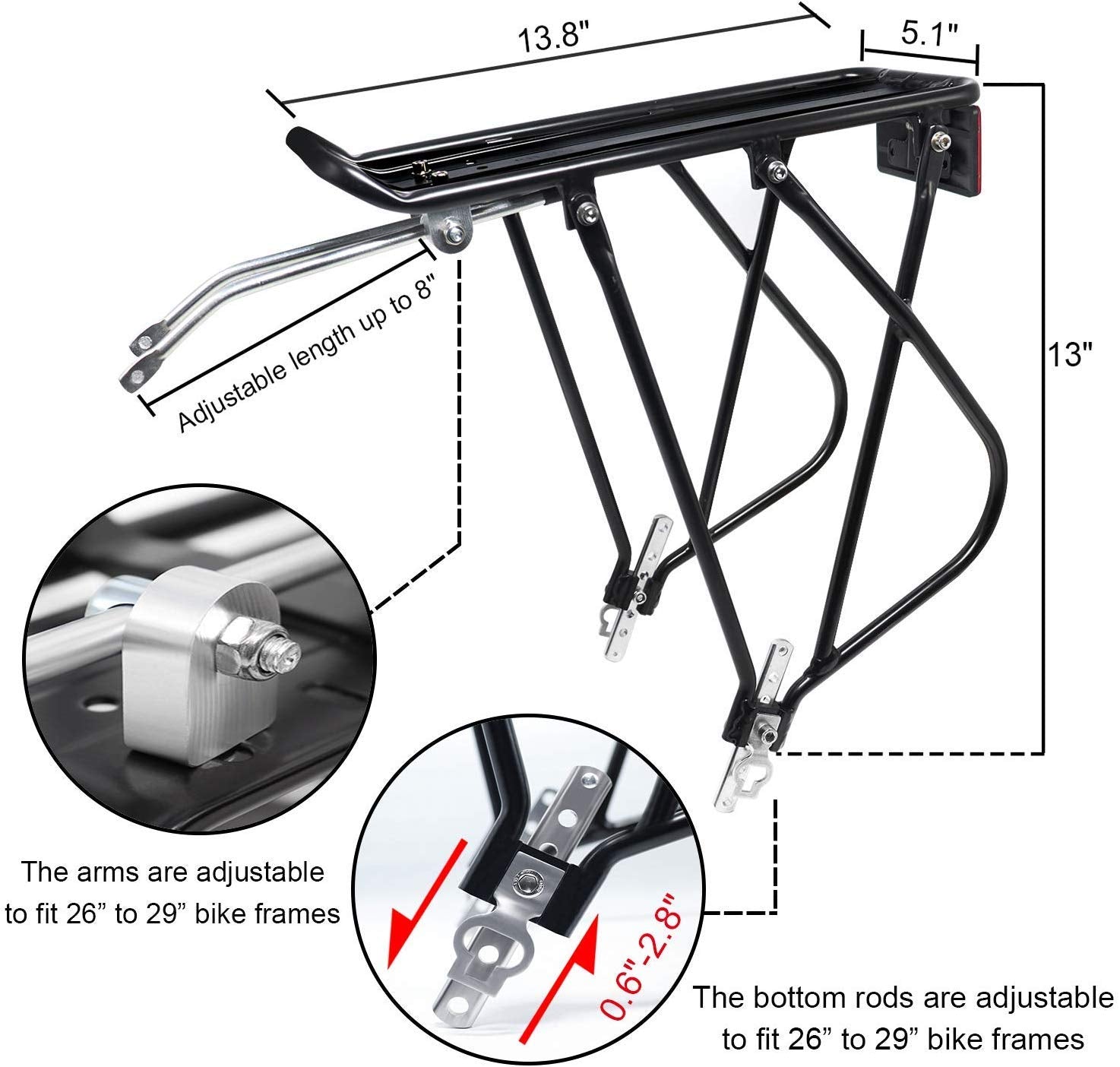 Bike Cargo Rack – Adjustable Aluminum Rear Luggage Carrier