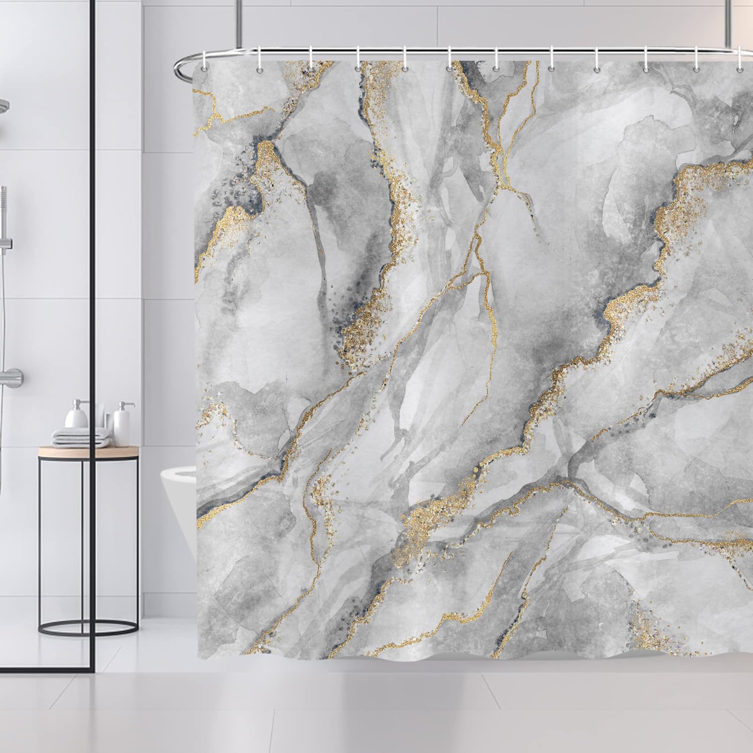 ASDCXZ Marble Shower Curtain – Modern Grey & Gold Waterproof Polyester
