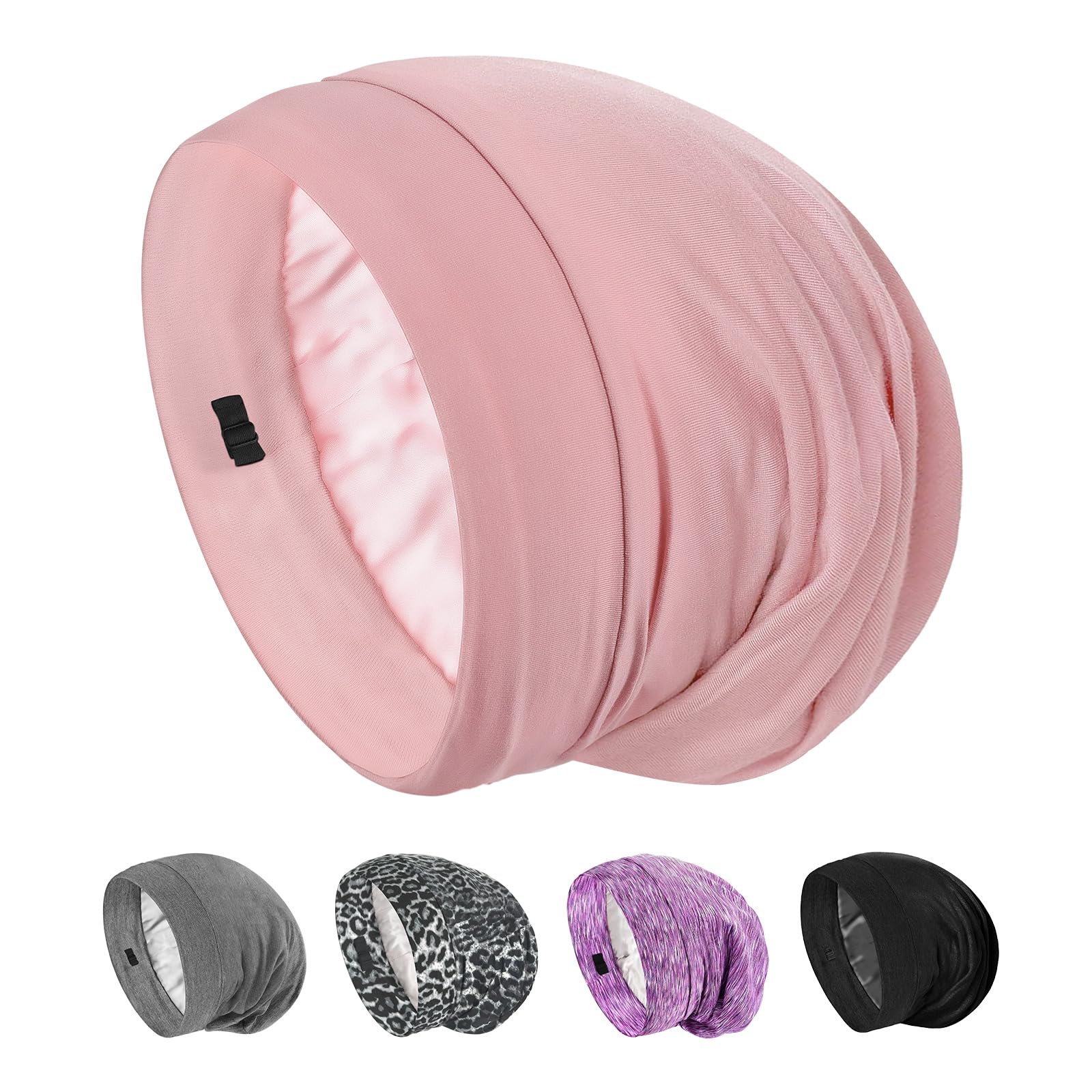 SOLZEK Mulberry Silk Bonnet | Adjustable Sleep Cap for Curly Hair, Pink