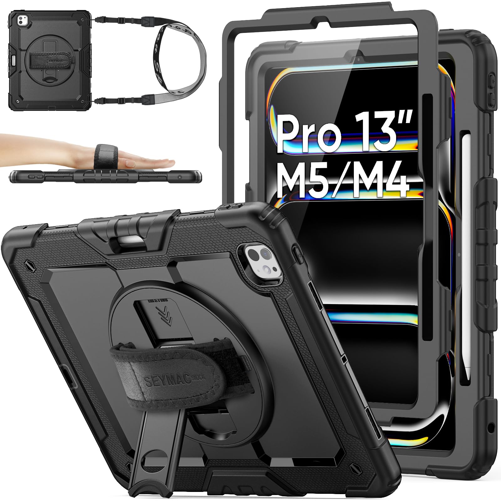 SEYMAC iPad Pro 13 inch Case (M4/M5) – Shockproof Rugged Cover with Stand