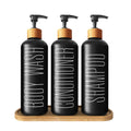 Jolof Store Black Glass Shampoo Dispenser Set with Bamboo Tray | 3 Pack