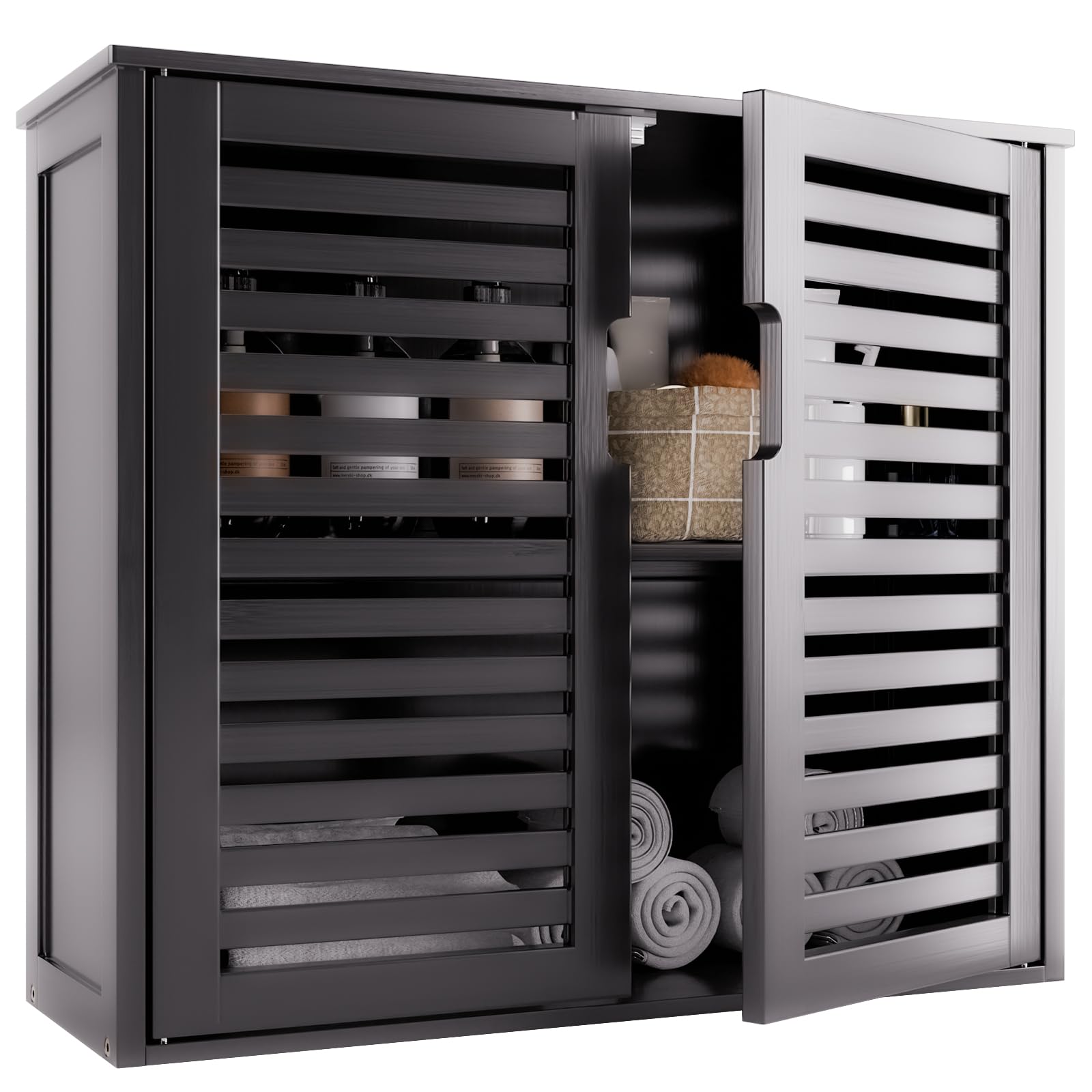 HITNET Black Bamboo Bathroom Cabinet | Wall Mounted Medicine Storage