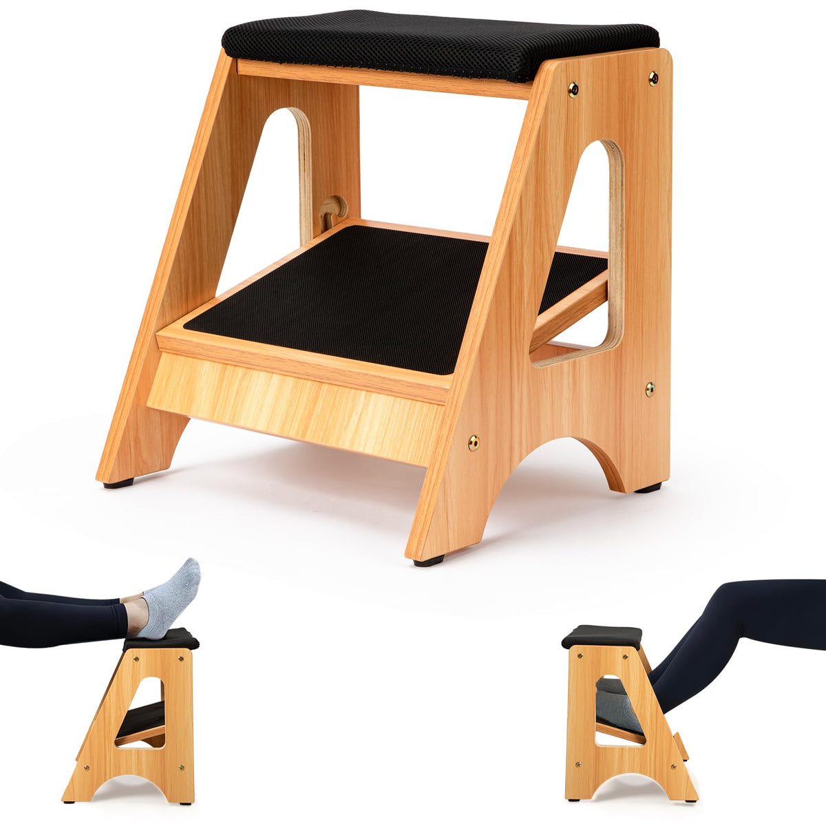StrongTek 2 in 1 Footrest Rocker Wood Height Adjustable Non Slip - image 1