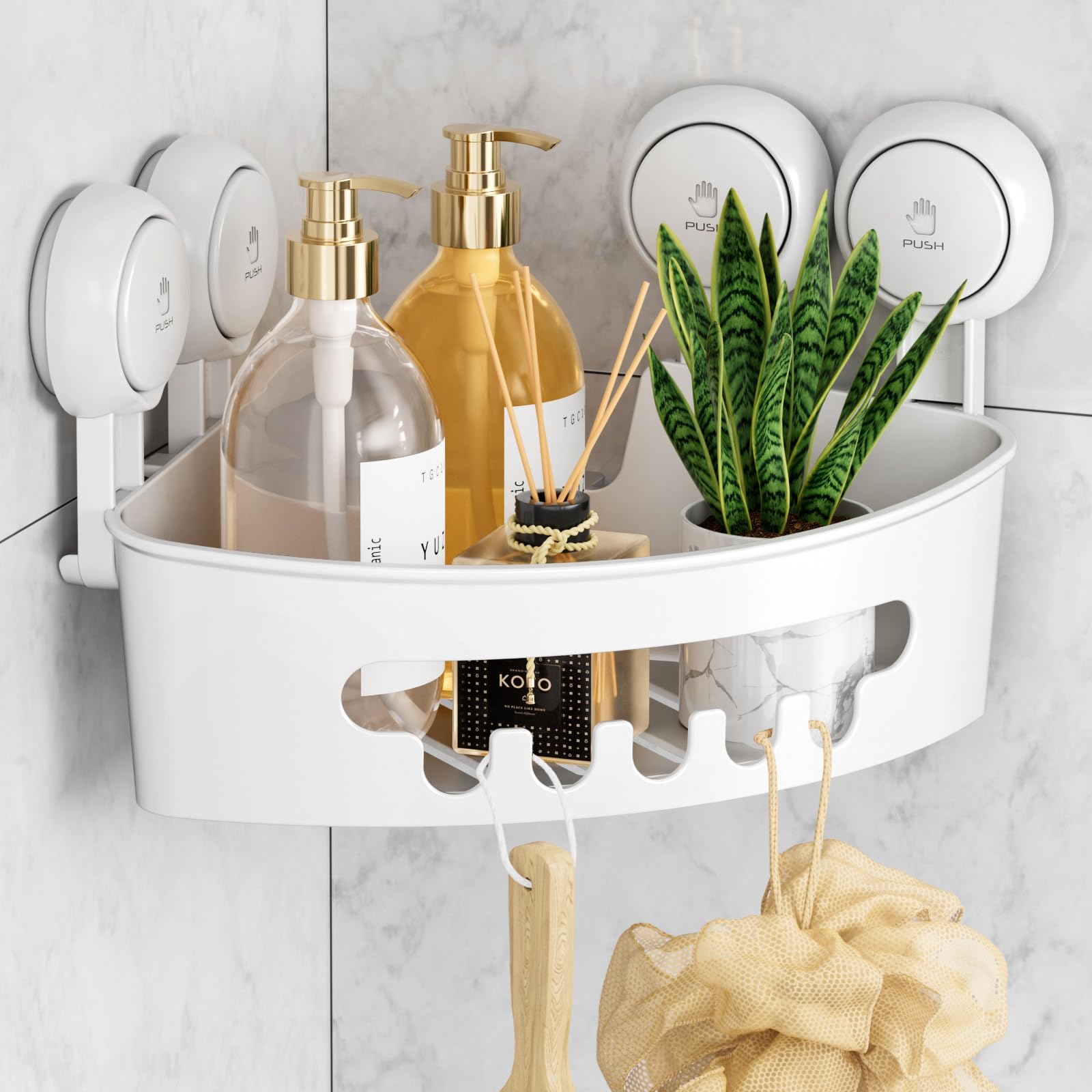 LEVERLOC Corner Suction Shower Caddy – Rust-Free Bathroom Organizer