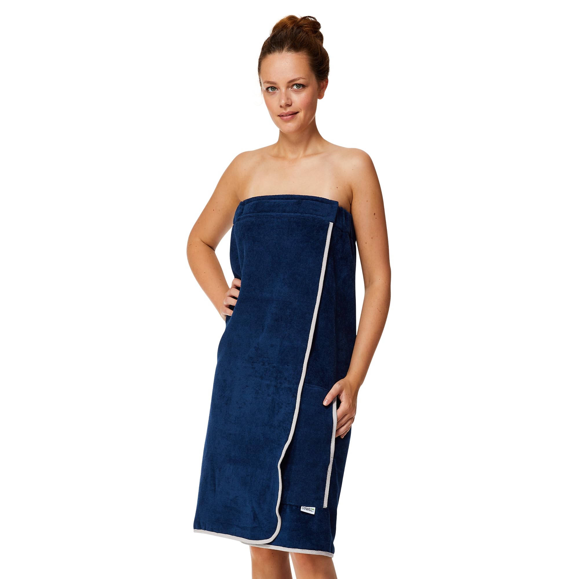 Sowel Women's Organic Cotton Sauna Towel Wrap | Navy/Grey Sarong Kilt