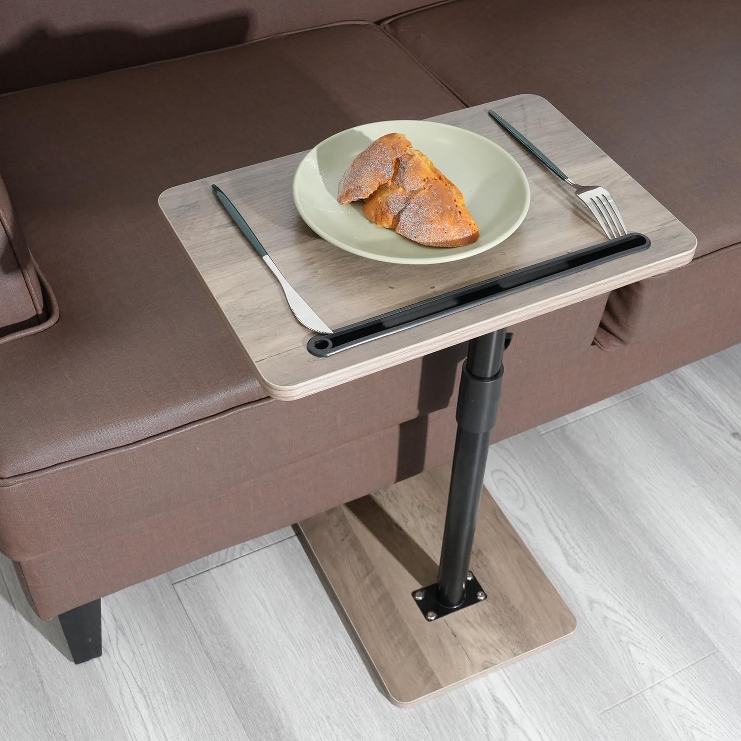 YUHFERA C-Shaped Side Table – 360° Swivel Height Adjustable Sofa Tray