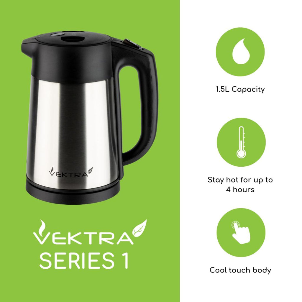 Vektra VEK-1506 Vacuum Insulated Cordless Kettle, 1.5L Stainless Steel
