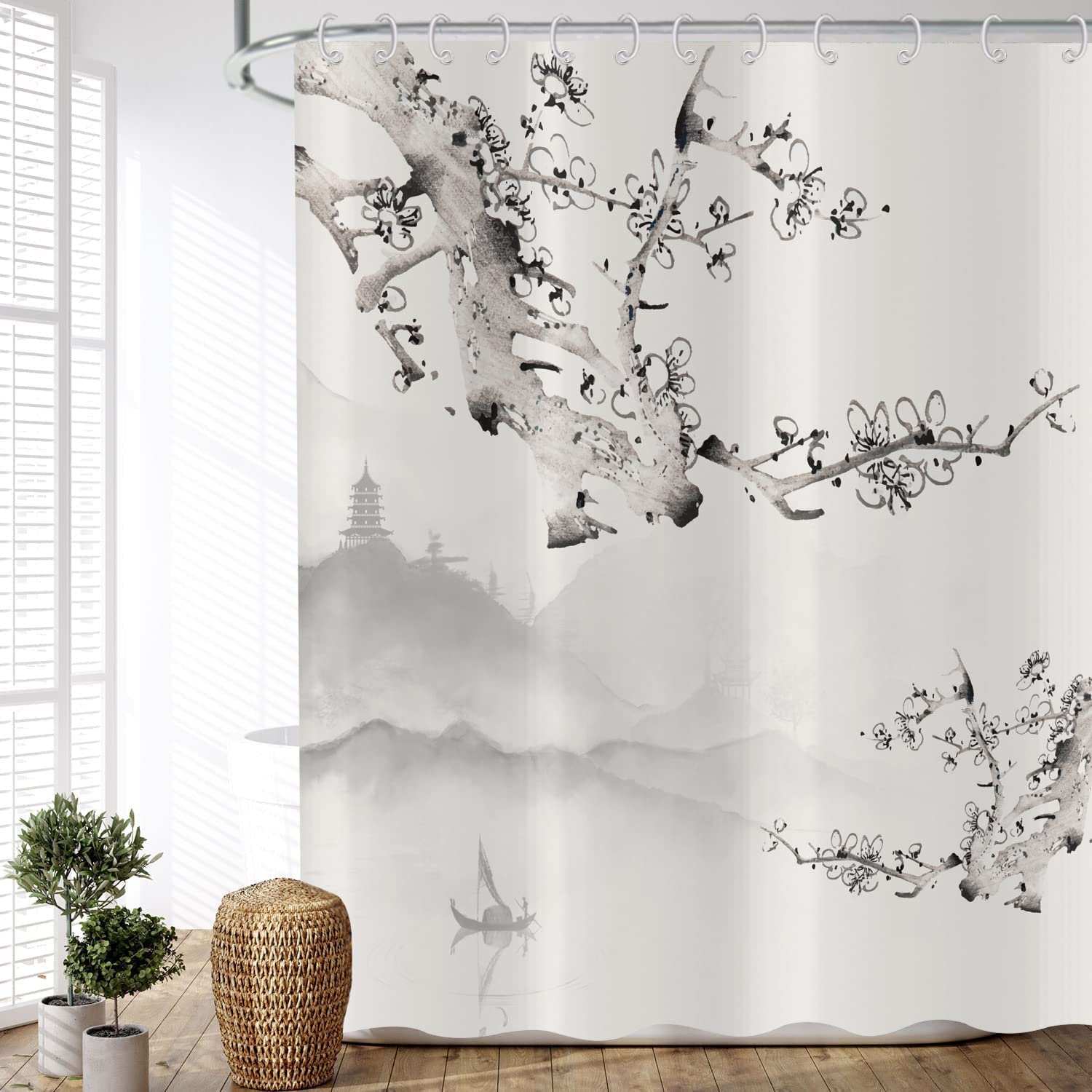 ASDCXZ Plum Flower Shower Curtain | Waterproof Polyester 180x180 cm